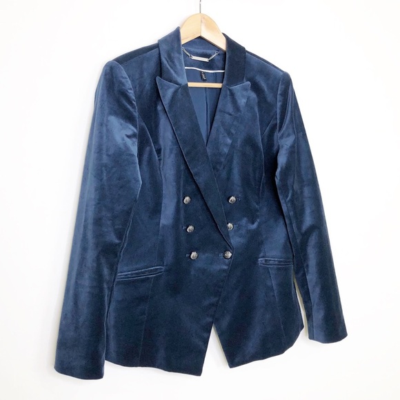 White House Black market teal blue velvet double breasted blazer - Picture 4 of 12